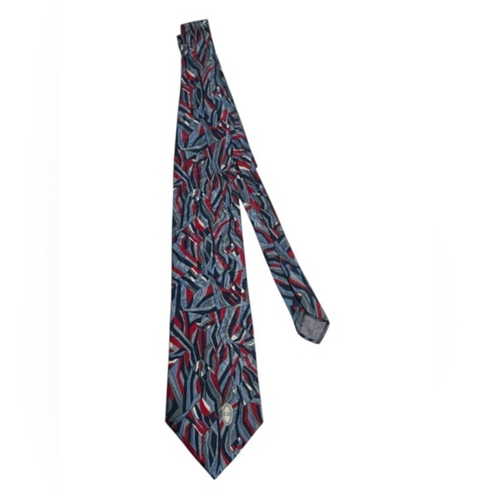 Dior Men's Tie in Red, Blue, and Gray Abstract Design